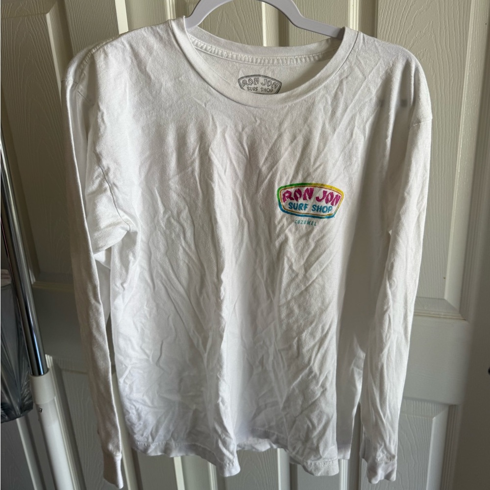 Ron Jon White Long Sleeve Tee with Multicolor Surf Patch